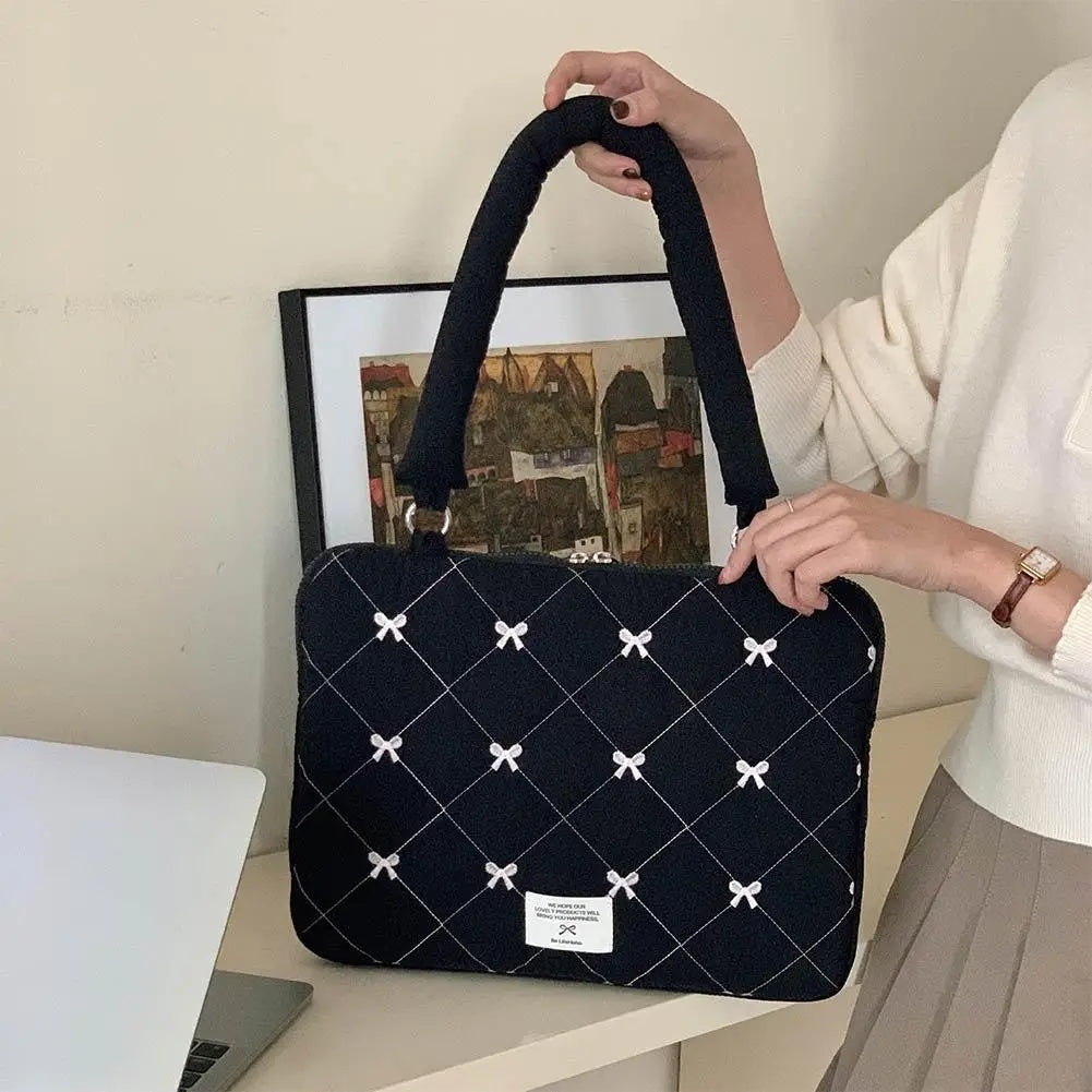 Cute Bow Embroidered Laptop Sleeve Bag – Shockproof 15"