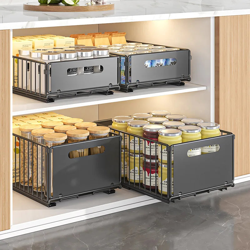 Built-in pull basket in cabinet, multi-functional pull-out snack storage rack, household kitchen sink lower shelf, no punching Oasis Select