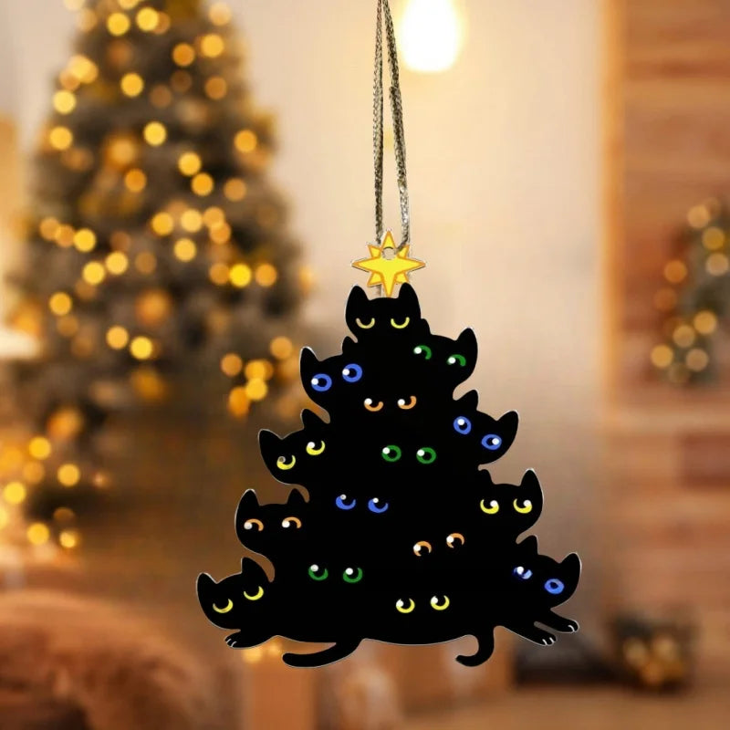 Charming Black Cat Christmas Ornament 2D Acrylic Hanging Decor for Tree Car Mirror Keychain Kid Xmas Gift Holiday Party Supplies Oasis Select