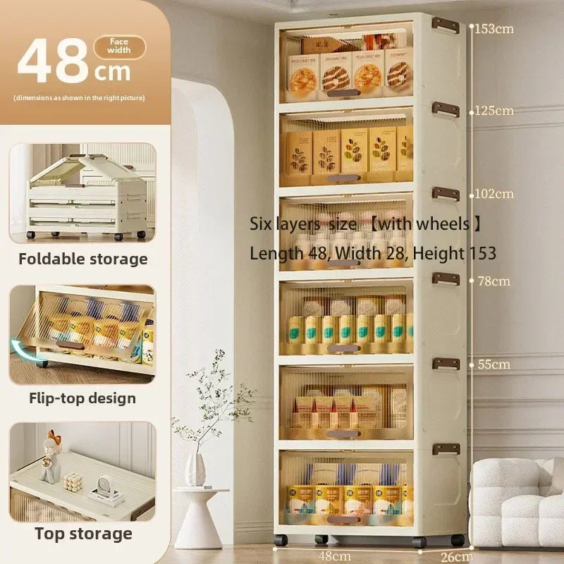 Multi-functional Simple folding storage cabinet Plastic multi-layer bag wardrobe storage box living room storage cabinet Oasis Select 48Cm6layerbrown