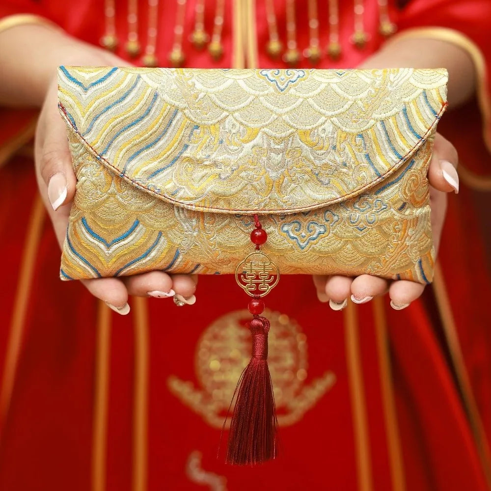 Traditional Spring Festival Red Envelope Embroidered Polyester Lucky Money Packet Tassel Thickened Wedding Hongbao Oasis Select Style 6 5x5x5cm