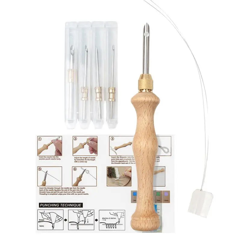 Punch Needle Kits Wooden Handle Punch Pen Embroidery Tools 5/3.5/2.5/2/1.6mm Needles Hooking Tool Kits for Embroidery Floss Oasis Select