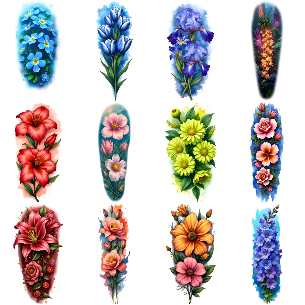12pcs Waterproof Temporary Tattoo Stickers – Colorful Floral