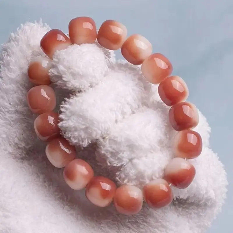 Two Tone Barrel Bead Bracelet Gradient Two Color Polished Stone Beaded Bangle Cute Daily Fashion Wrist Jewelry for Women Gift Oasis Select
