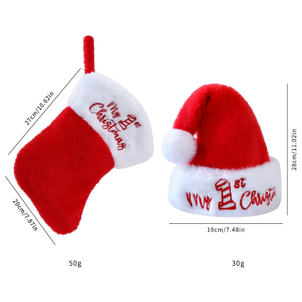 Christmas Hat & Sock Gift Set – Plush Xmas Cap & Stocking