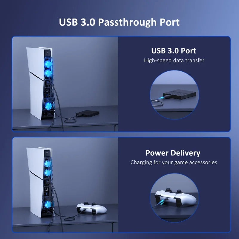 PS5 Slim Cooling Fan – 3-Fan USB Cooler, 3-Speed Adjustable