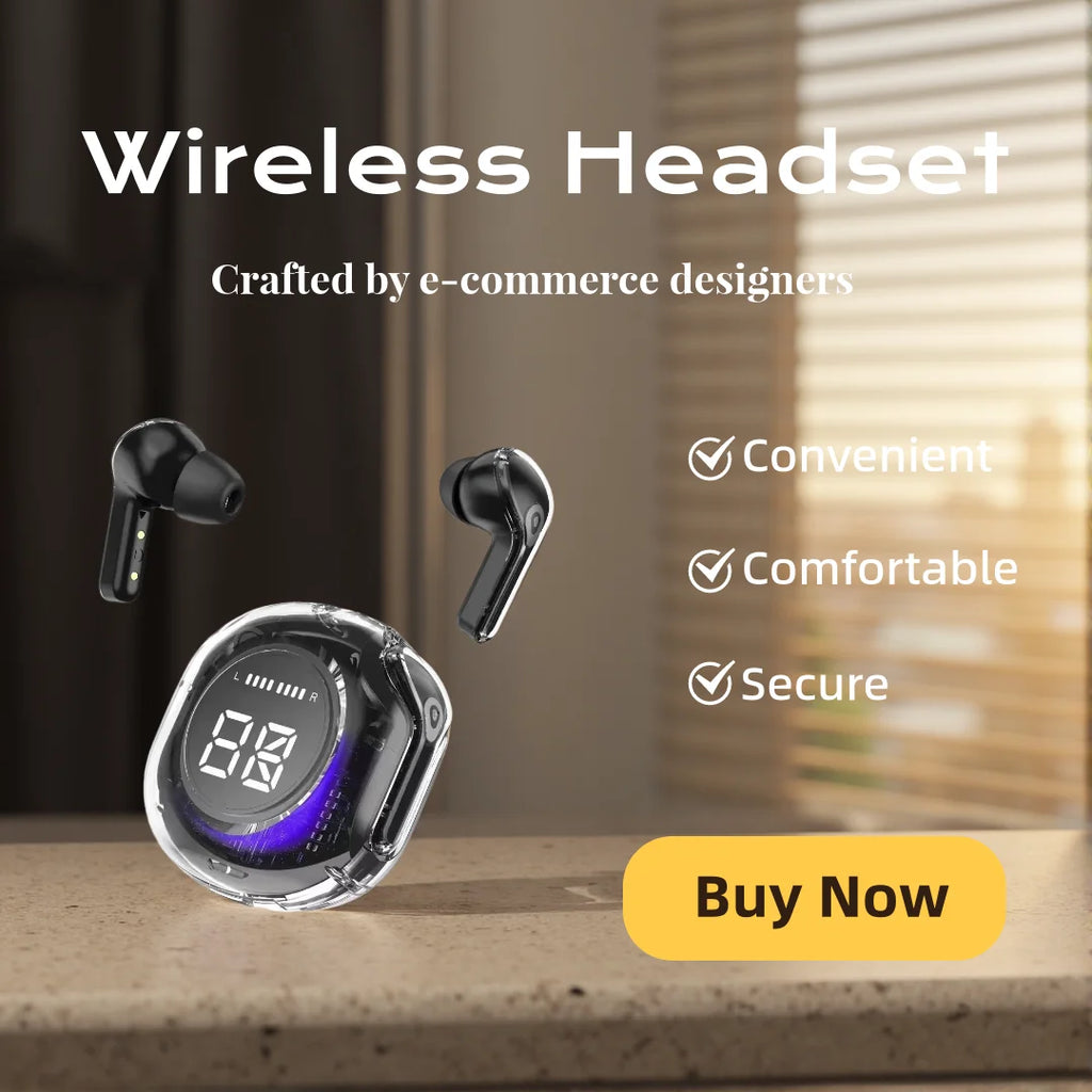 Bluetooth Earphone Wireless Headset with Volume Control Hifi Sound Sport Headphones LED Power Digital Display Oasis Select Black
