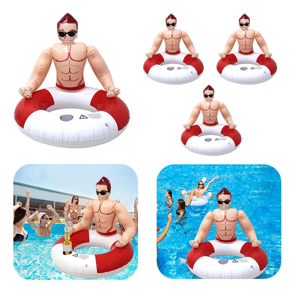 Muscle Men Inflatable Swim Ring Leakproof Blow Up Swim Tube with Cup Holder Swimming Rings Floaties for Kids Youth Adults Oasis Select