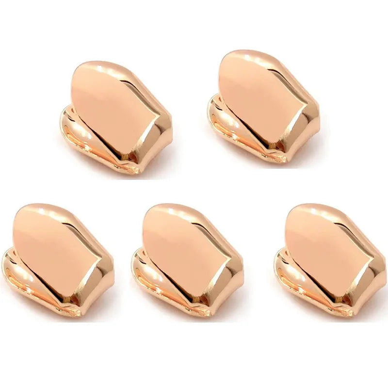 1/5pcs 3 Colors Custom Fit Gold Plated HipHop Single Tooth Grillz Cap Top Bottom Dental Grill Teeth Caps Halloween Cosplay Oasis Select Rose Gold 5pcs