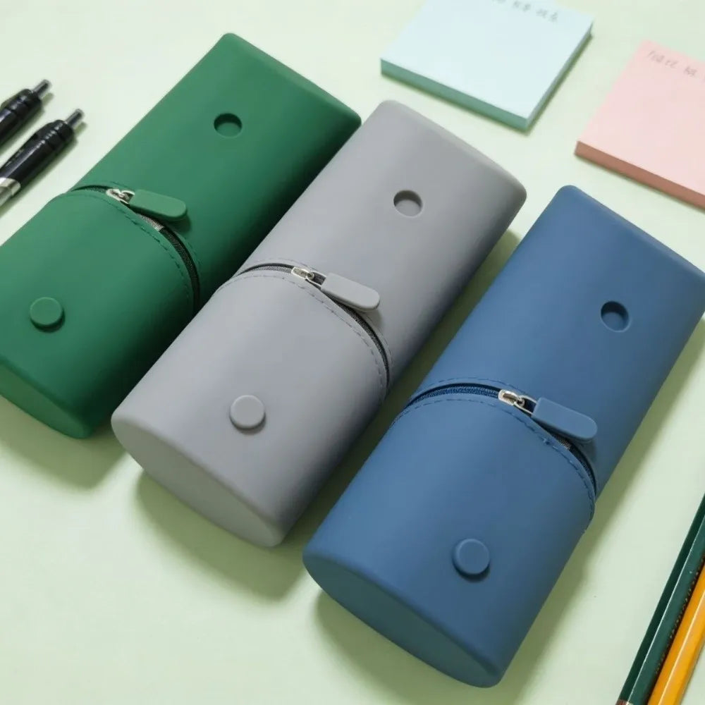 Large- Capacity Silicone Pencil Case Soft Macaron Portable Expandable Stationery Storage Bag Solid Color Multifunctional Oasis Select