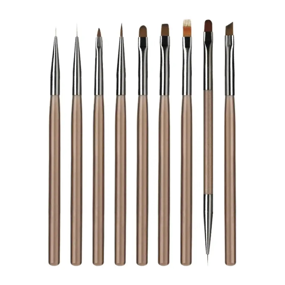 Fine Detail Nail Art Brush Set – UV Gel, Dotting & Acrylic Nail Art Brush Set Oasis Select 9PCS-coffee