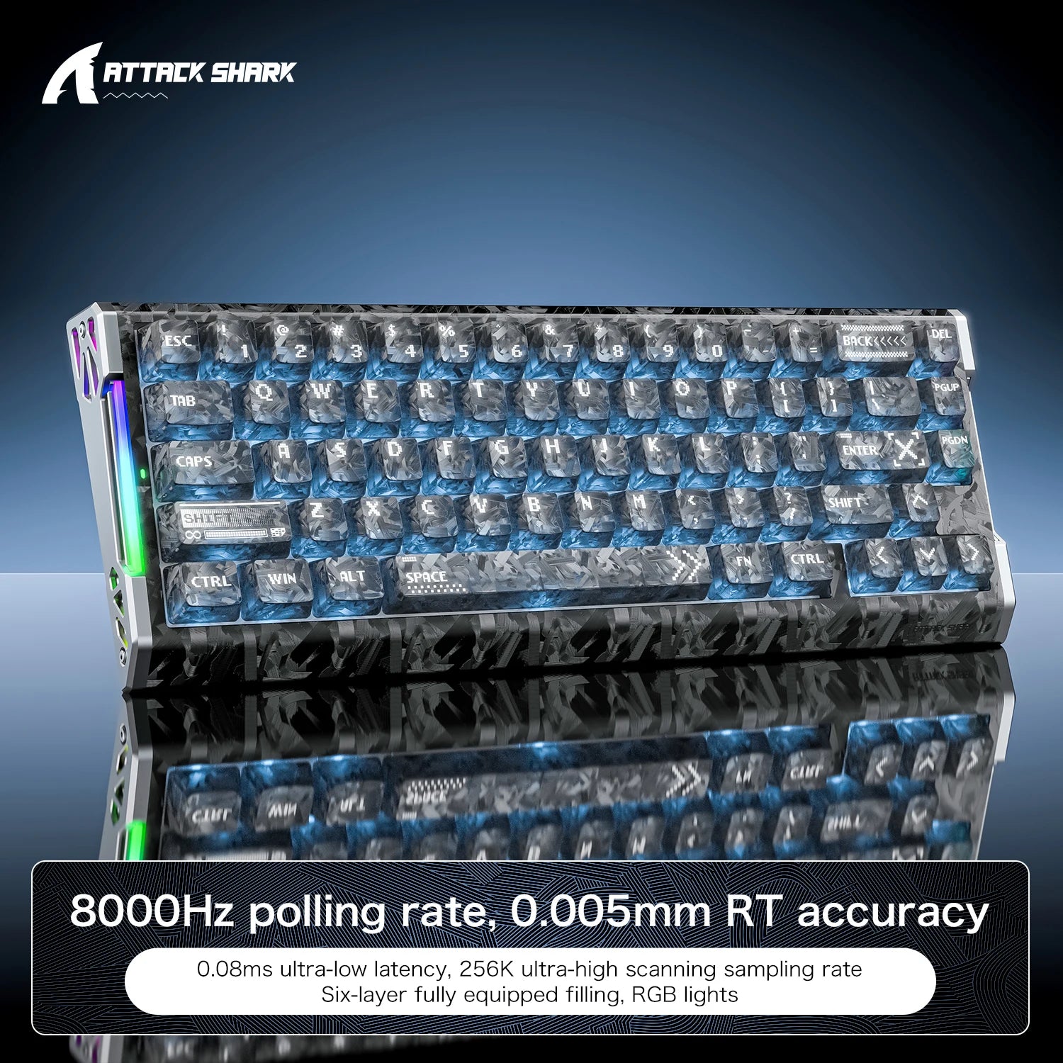 ATTACK SHARK R68HE Magnetic Switch Wired Mechanical Keyboard, 0.08ms Latency, 8000Hz, Forged Carbon Fiber, RGB Gaming Keyboard Oasis Select Ink Shadow Magnetic shaft