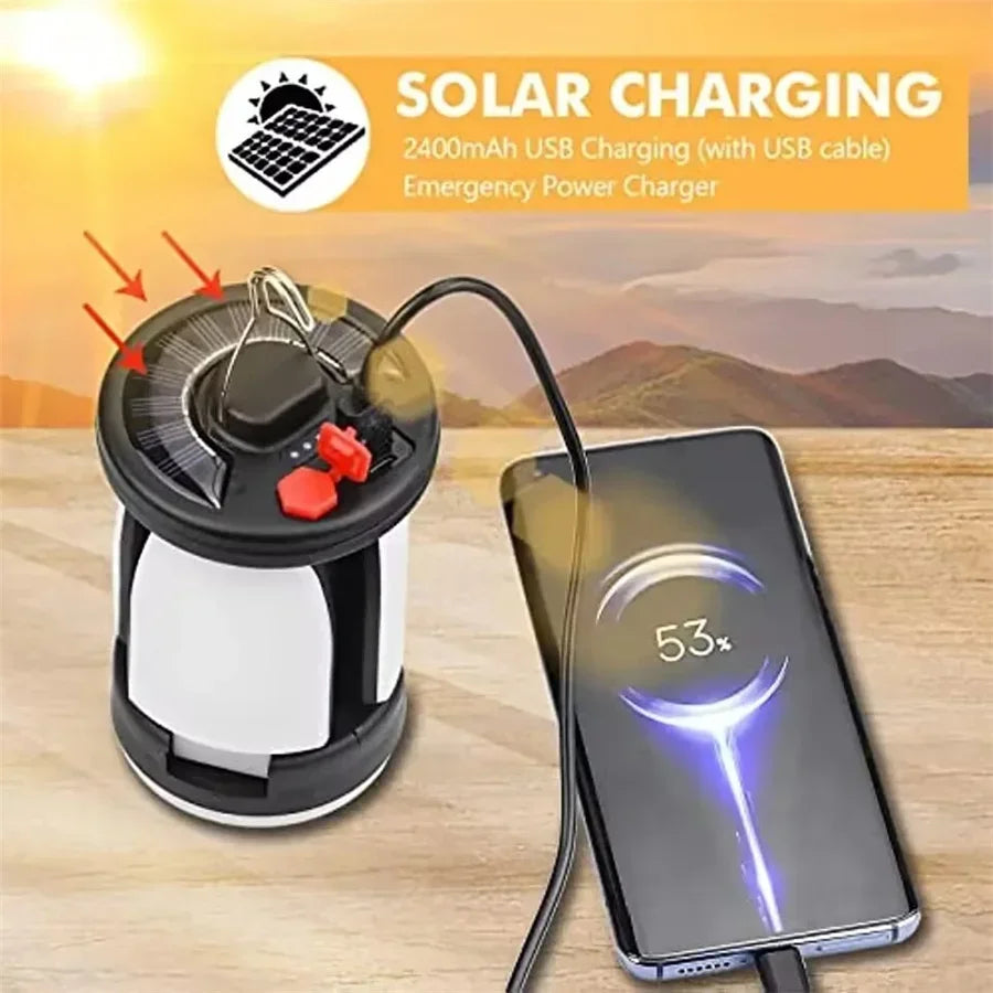 High Power Solar LED Camping Lantern USB Rechargeable 1000LM Emergency Power Bank Foldable 6 Light Modes for Camping Fishing Oasis Select
