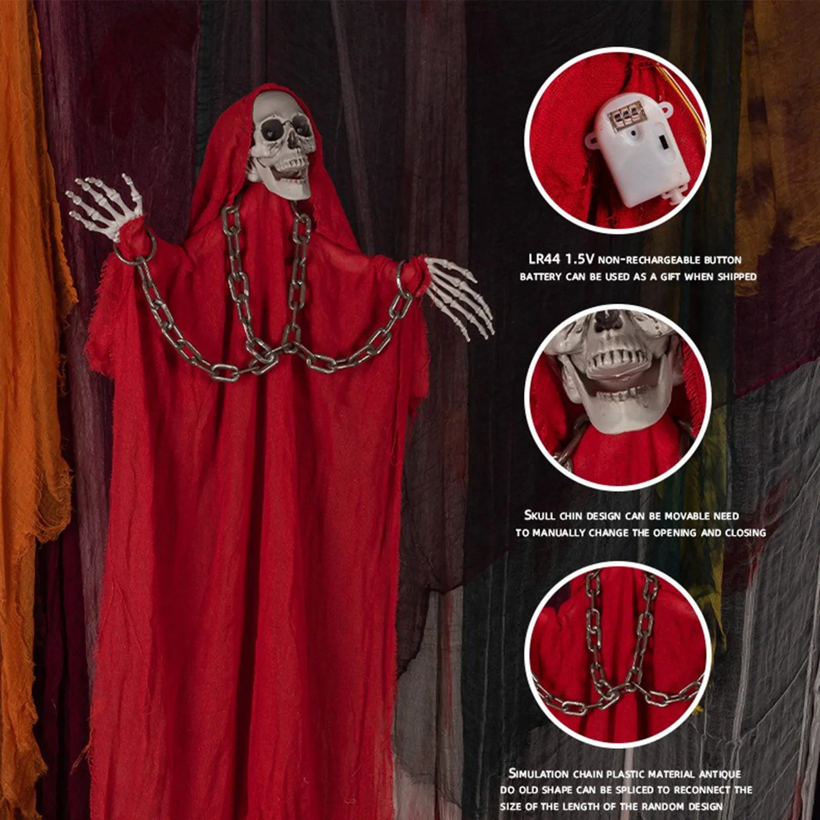 Hanging Grim Reaper Skeleton Glow in Dark Outdoor Halloween Prop Halloween Hanging Prop Oasis Select