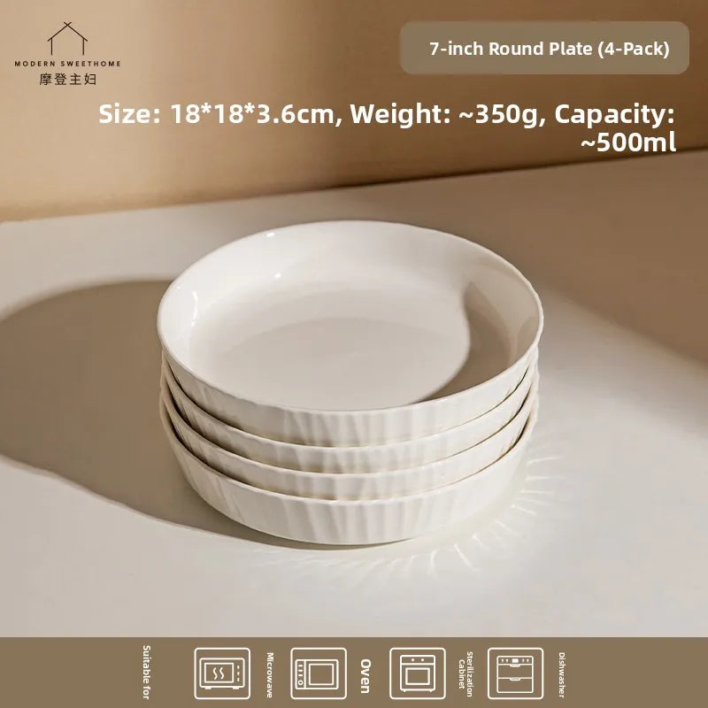 Modern Minimalist Ceramic Deep Dinner Plate - Elegant White Porcelain Dish for Pasta & Soup, Premium Tableware Oasis Select 7inch discs (pack of 4)