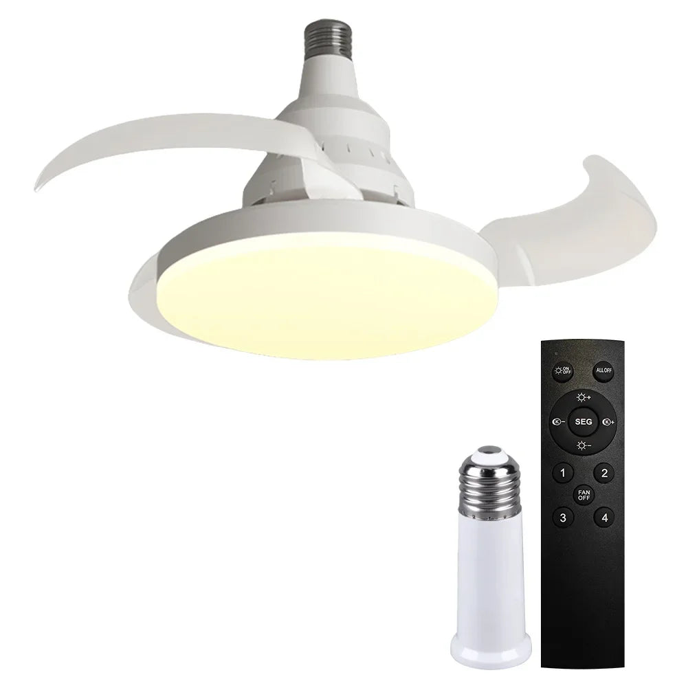 Portable Hanging Fan with LED Light 3 Gears Invisible Leaf Fan Electric Silent Ceiling Fan for Dining Room Bedroom Living Room Oasis Select