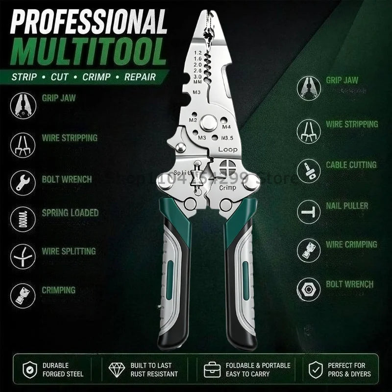Foldable Wire Stripper Electrician Wire Splitter Wire Pliers Crimping Plier Tool with Stripping, Crimping and Twisting Functions Oasis Select