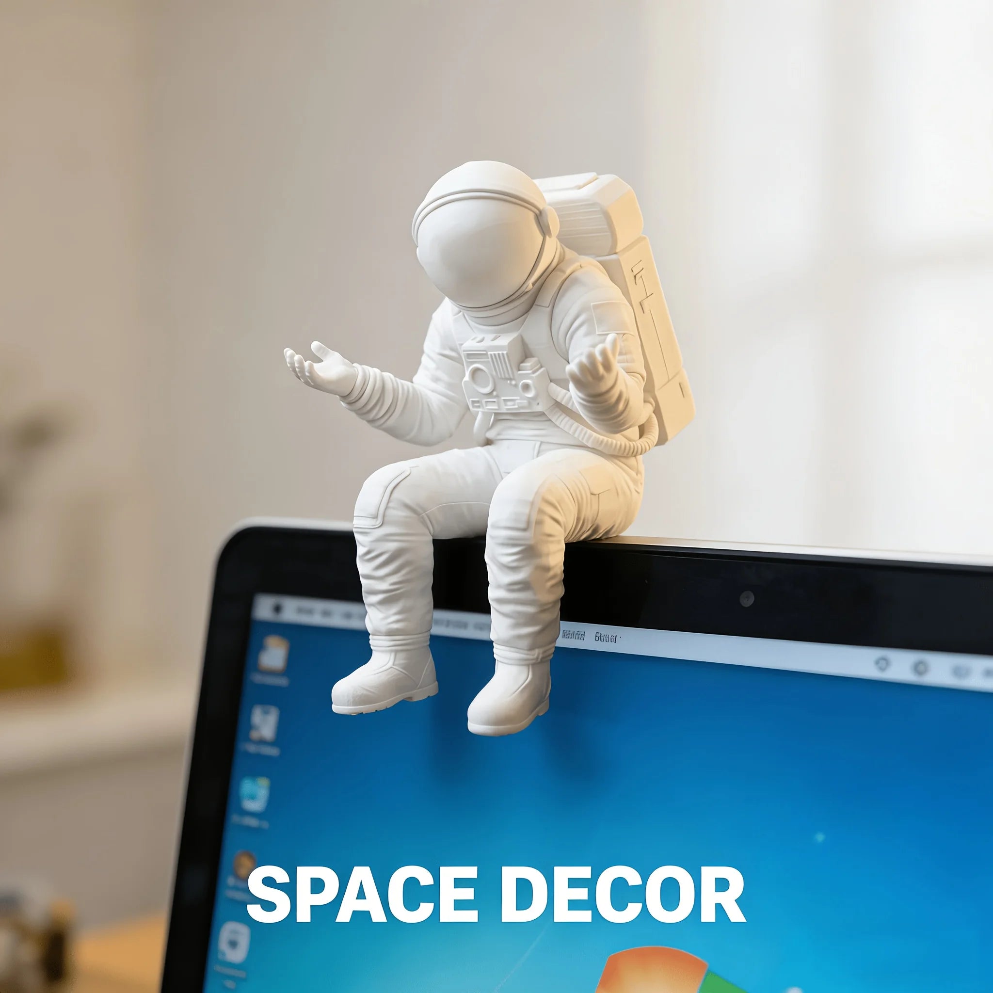 Funny Seated doubt "What Can I Do" Astronaut Figurine Mini Desk Monitor Topper Spaceman Sculpture for Home Office Car Decor gift Oasis Select