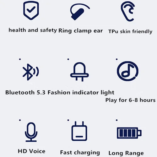 Headset With Microphone Bluetooth 5.3 Ear Clip Headphone TWS Wireless Earphone Single In-Ear HD HiFi Stereo Touch Control Sports Oasis Select