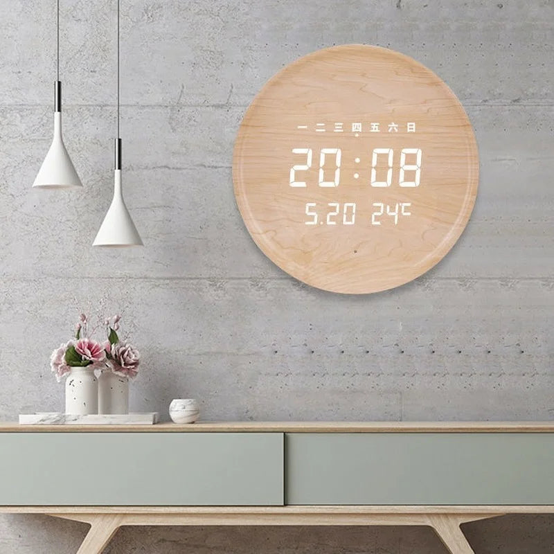 Living room household fashion creative hole free hanging wall electronic light luxury Nordic simple modern wooden wall clock Oasis Select