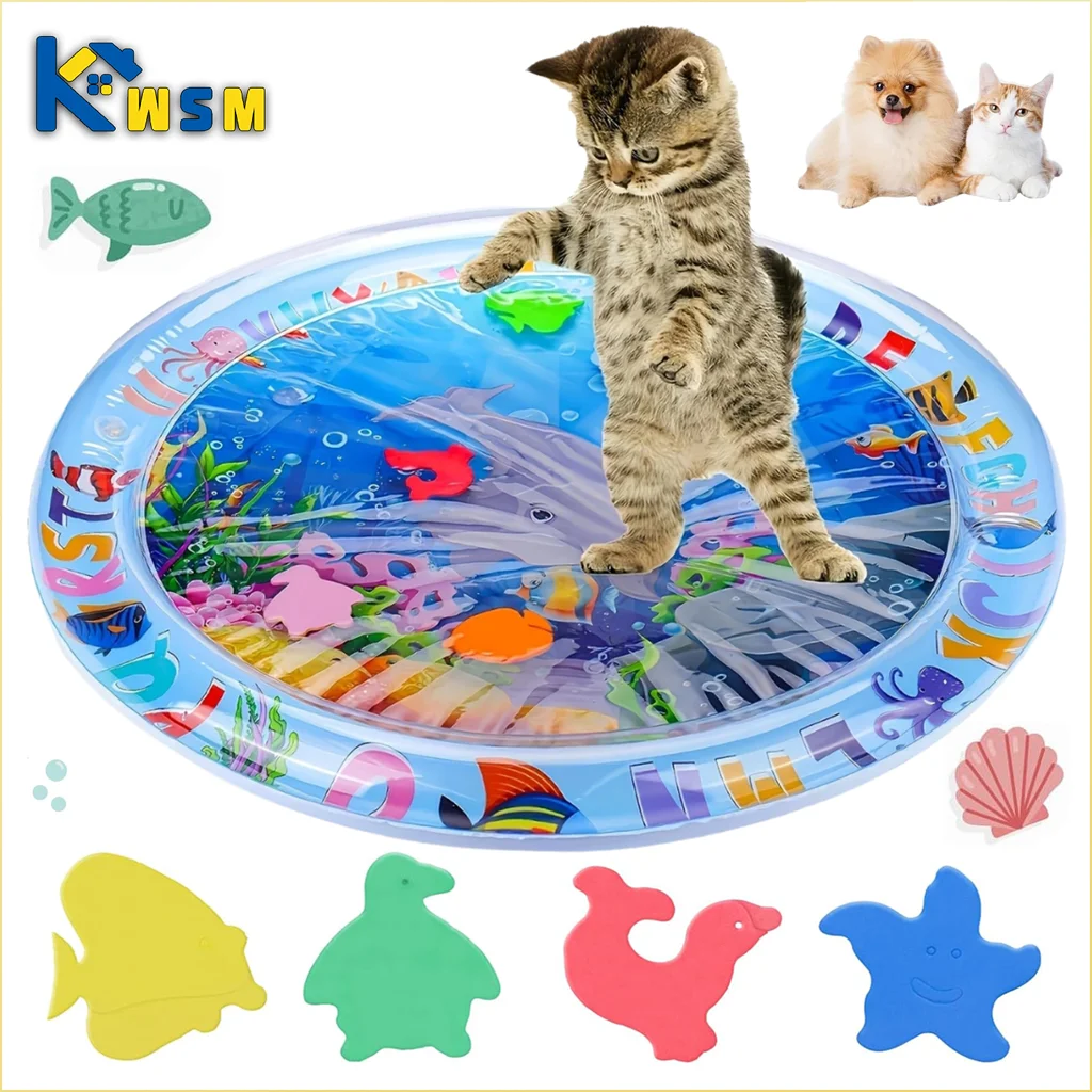 Pet Water Sensory Play Mat for Cats and Dogs Thickened Cooling Pad Interactive Self Play Toy for Pets Summer Indoor Activity Oasis Select