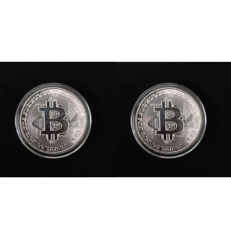 1/2/3/4Pcs Gold Plated Bitcoin Coin Collectible Art Collection Gift Physical commemorative Casascius Bit Metal Antique Imitation Oasis Select Silver-2pcs