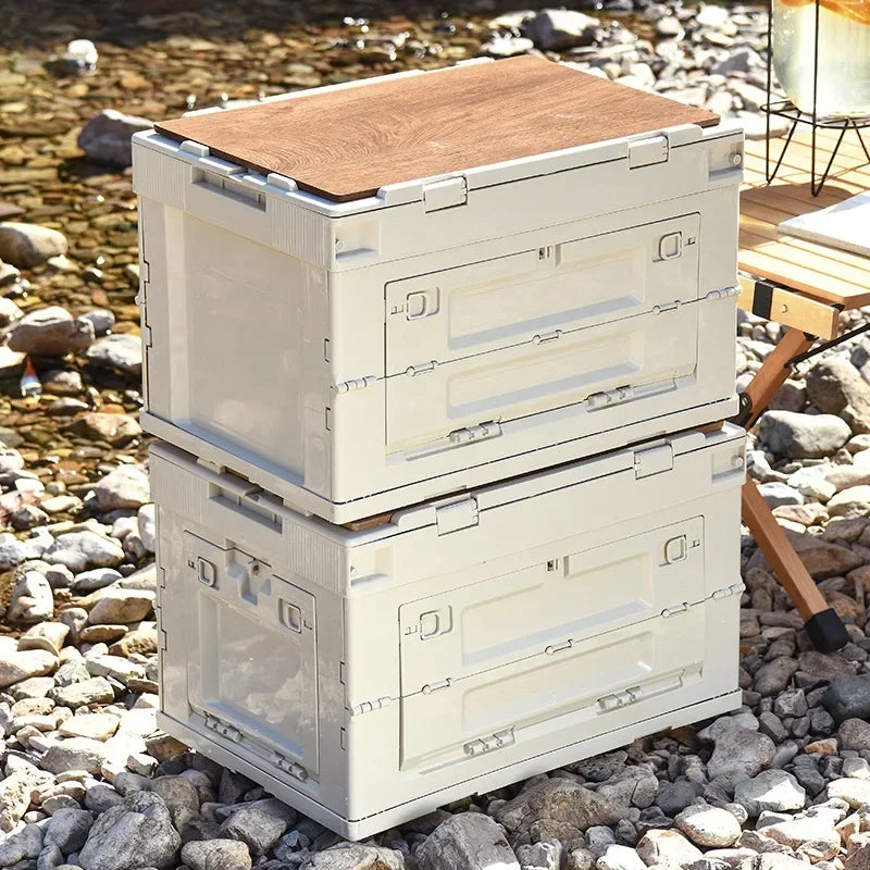 Outdoor camping storage box Folding box Camping finishing box Car trunk Storage box Wooden cover Picnic storage box Oasis Select