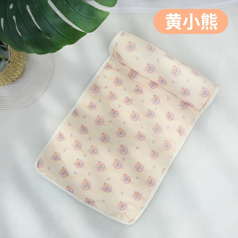 Summer Ice Silk Pillow Cool Pet Pad, Cat Cool Pad Pet Neck Protector, Ice Silk Cooling Cool Pad Suitable for Both Cats and Dogs Oasis Select Yellow Bear L 75X57CM