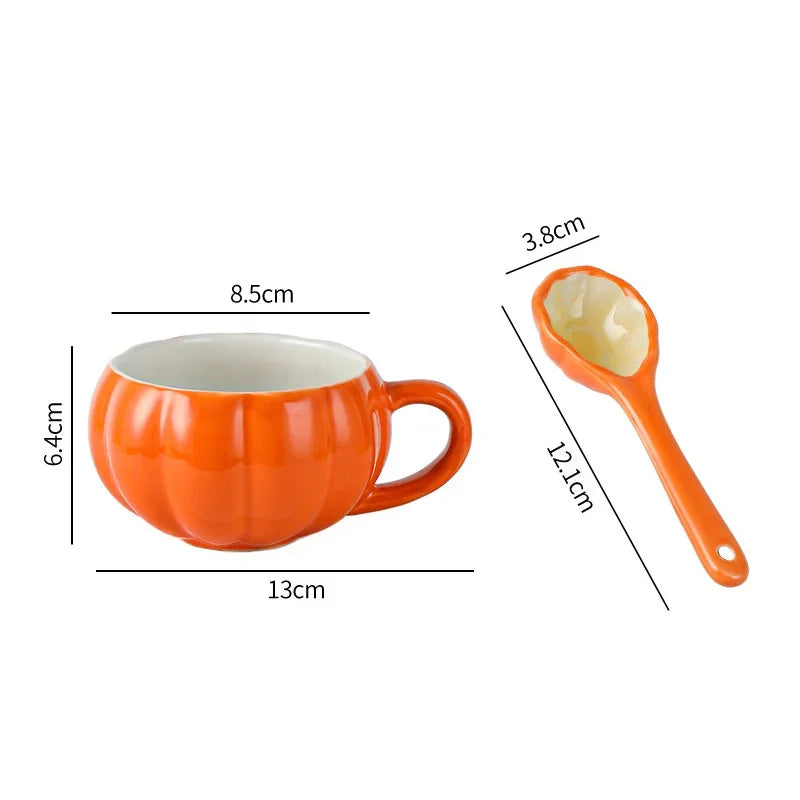 Pumpkin Mug Ceramic Cup with Spoon Halloween Creative with Handle Scalding-proof Cute Style Breakfast Milk Cups Coffee Mug Oasis Select Cup-with-spoon 300ml