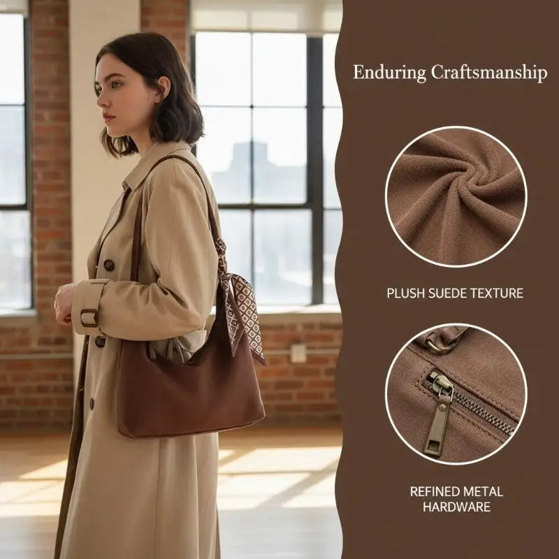 Retro PU Leather Hobo Shoulder Bag with Silk Scarf | Women
