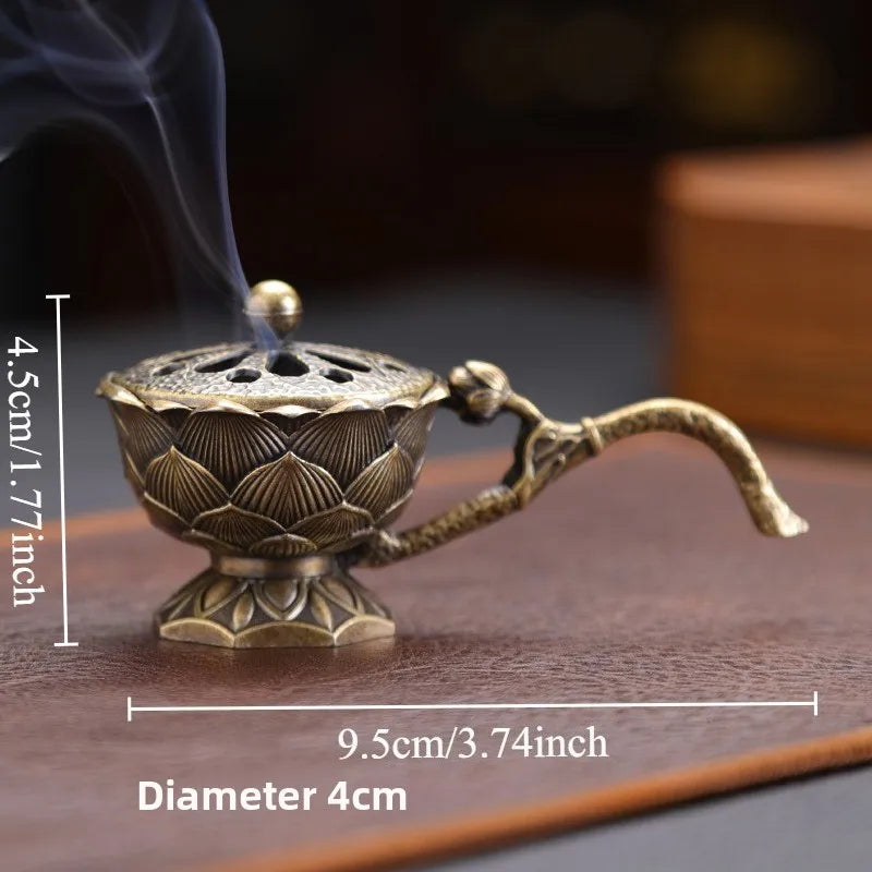 Creative Handheld Lotus Incense Burners Retro Sandalwood Incense Burner Hollow Out Alloy Censer Home Teahouse Decor Oasis Select S-qing