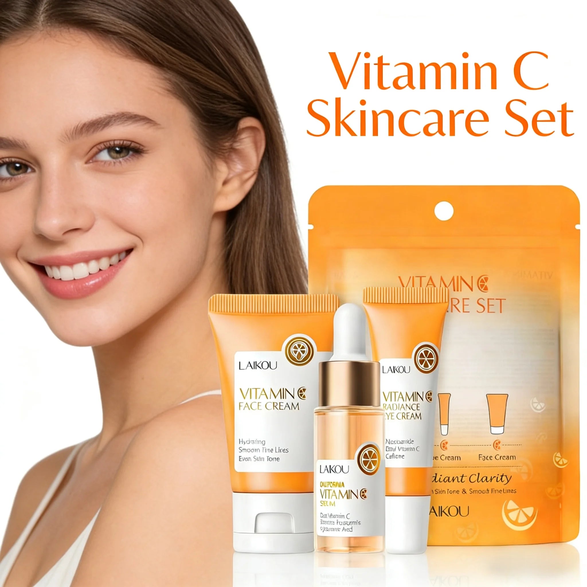 LAIKOU 3pcs/set Skin Care Set Vitamin C Sakura Essence Serum & Eye Cream & Face Cream Moisturizer Travel Size Skincare Set Oasis Select