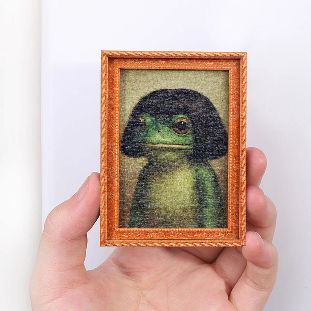 1Pc Mini Wooden Photo Frame Frog Fridge Magnet Funny Green Frog & Haircut Modern Kitchen Decor Refrigerator Ornament Oasis Select