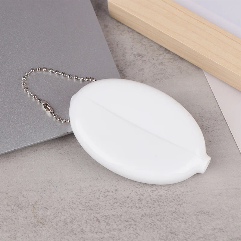 Small Oval Coin Purse Mini Earrings Rings Storage Box With Chain Solid Color PVC Fashion Portable Bag Pendant Oasis Select White