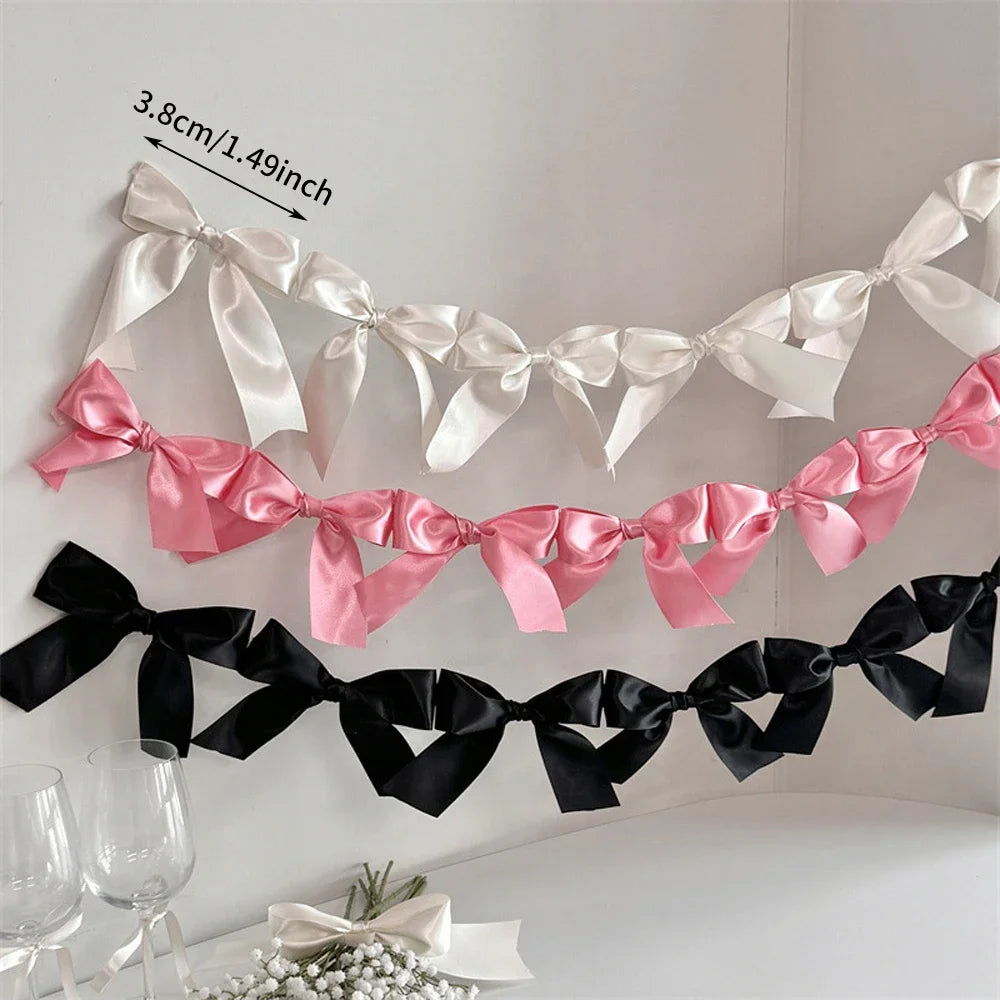 1.8M Pink White Blue Satin Bow Handmade Webbing Hanging Garlands for Birthday Wedding Party Girl Room Girly Heart Decorations Oasis Select