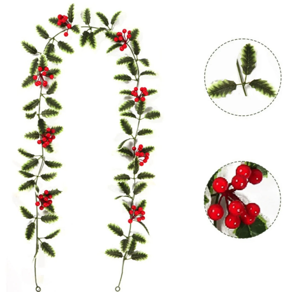 2M Christmas Garland String Light Artificial Red Berry Holly Leaves DIY Rattan Wreath For Xmas New Year Holiday Home Decoration Oasis Select Style 7