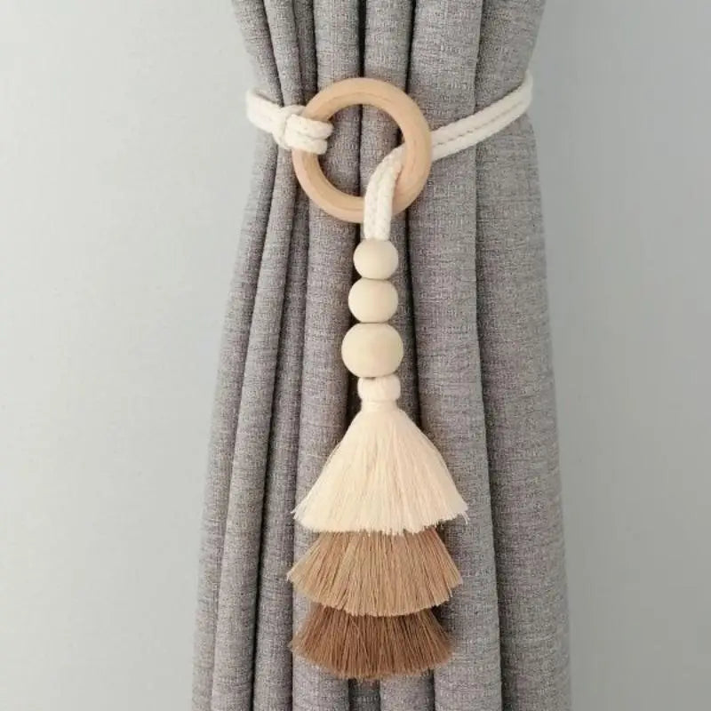 1/2Pcs Tassel Curtain Tie Backs Wooden Bead Curtain Tiebacks,Bohemian Curtain Clasp, Curtain Tiebacks Home Decorative Oasis Select A1