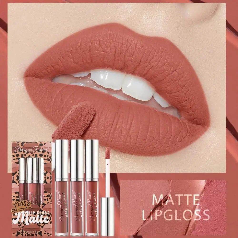 Dragon Ranee 3-Pack Matte Lip Gloss Set | Waterproof Liquid Lipstick
