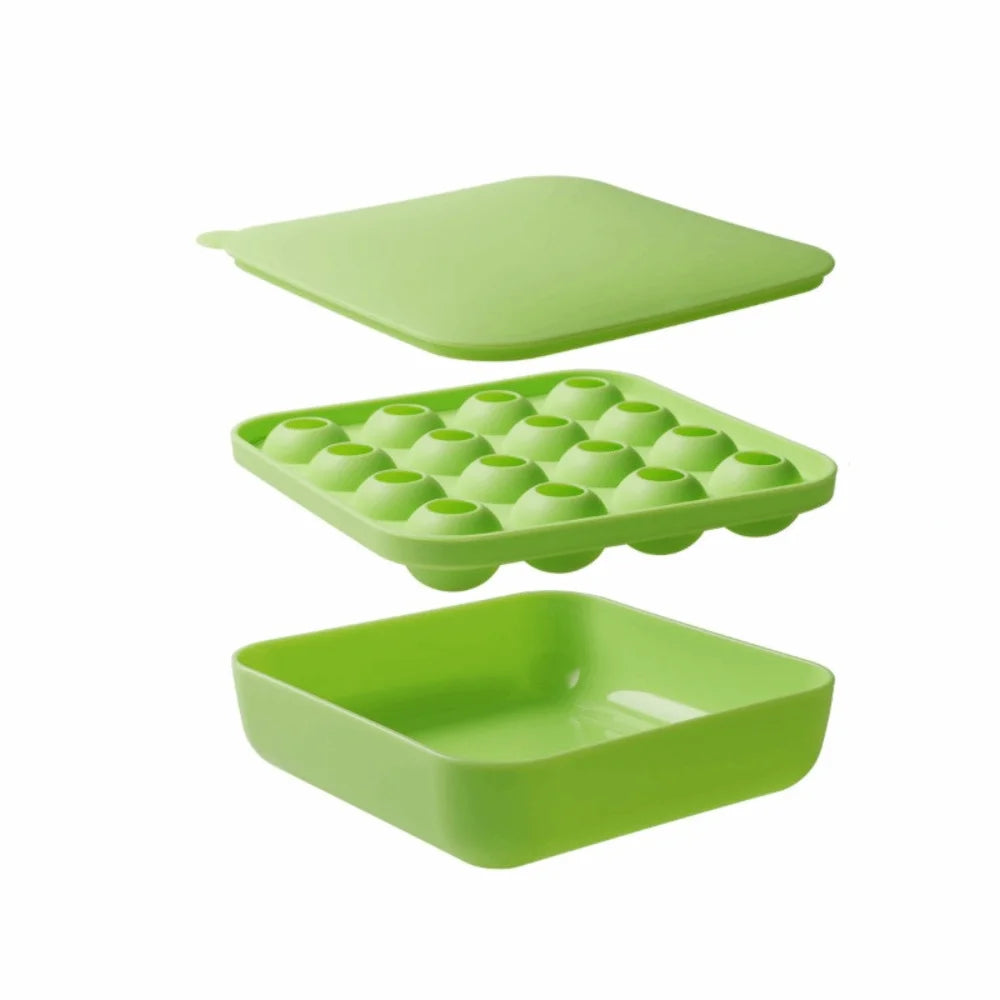 Large Capacity Food-Grade Ice Cube Mold Non-stick 16 Cavity Ice Ball Mold Press Type with Lid and Box Baby Food Mold Summer Oasis Select Green