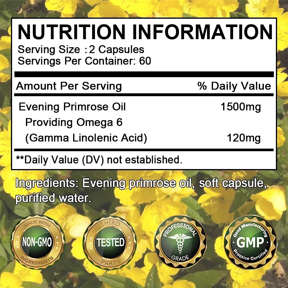 Evening Primrose Oil 1500mg 120 Capsules – Hormonal Balance Herbal Oil Supplement Oasis Select