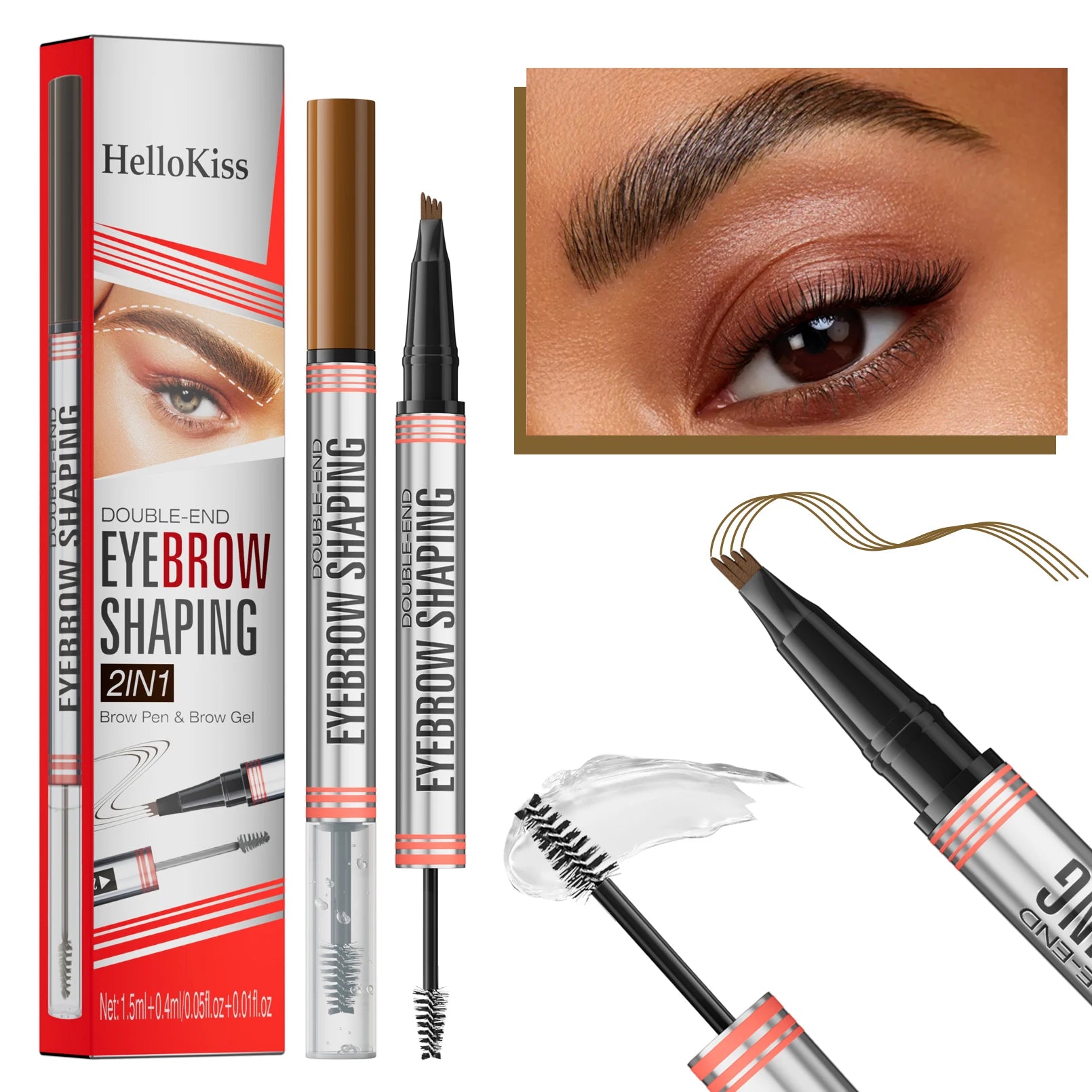 Hello Kiss 4-Fork Tip Waterproof Eyebrow Pen – 4 Colors
