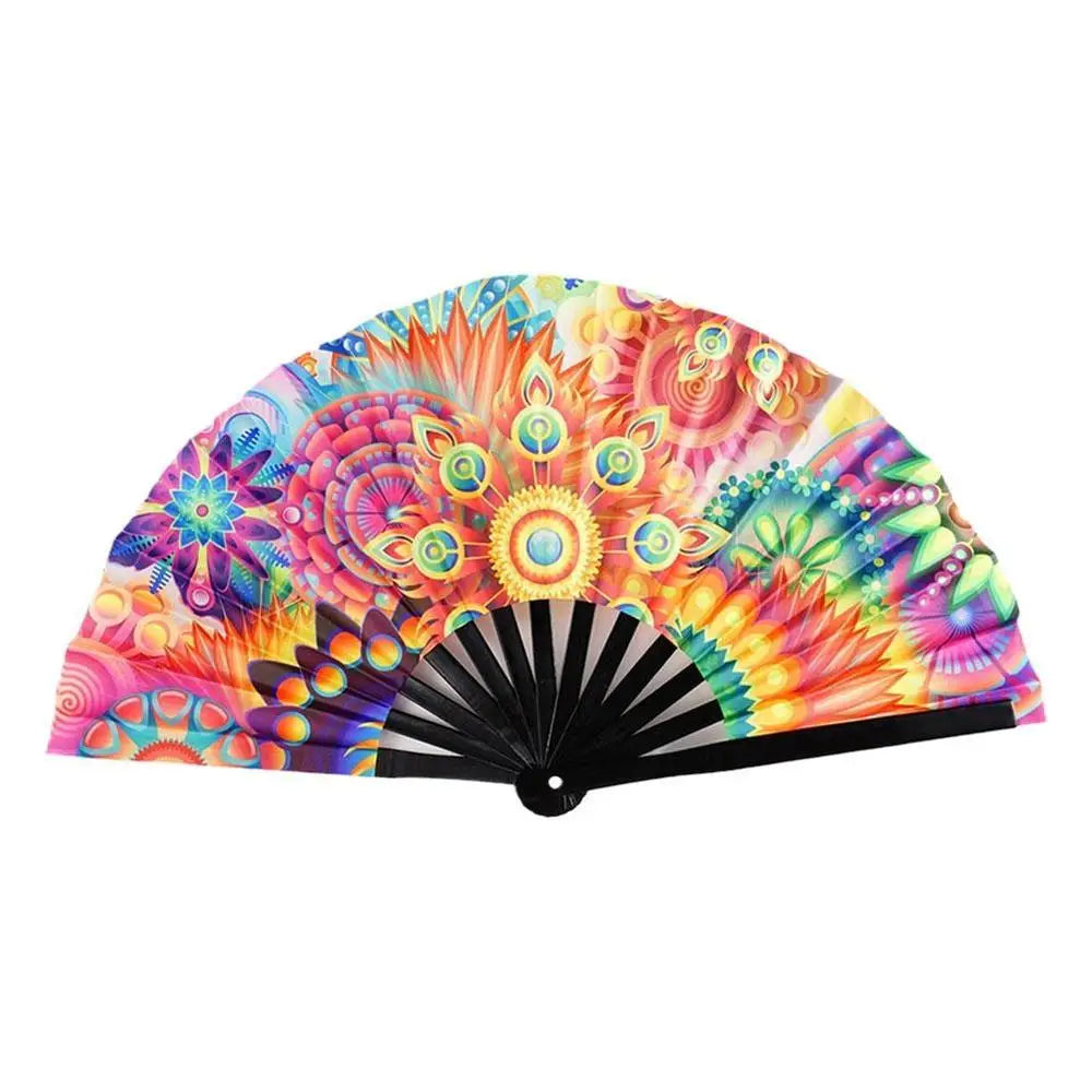 New Foldable Bamboo Fan 33cm Lightweight Holding Laser Colors Hand Fan Portable PVC Clack Clapping Fans for Line Dancing Oasis Select Style 6 1