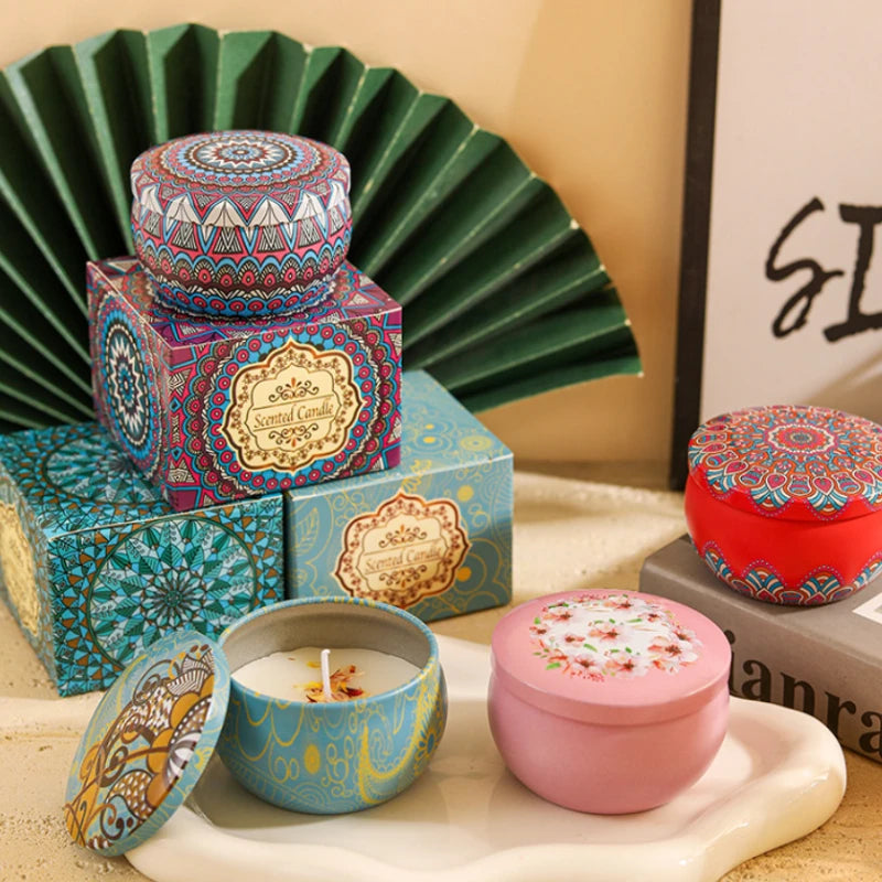 4PC/Set Rose Flower Scented Candles Iron Box Soy Wax Odorous And Smoke-free Aromatherapy Candle Birthday Gift Home Wedding Decor Oasis Select