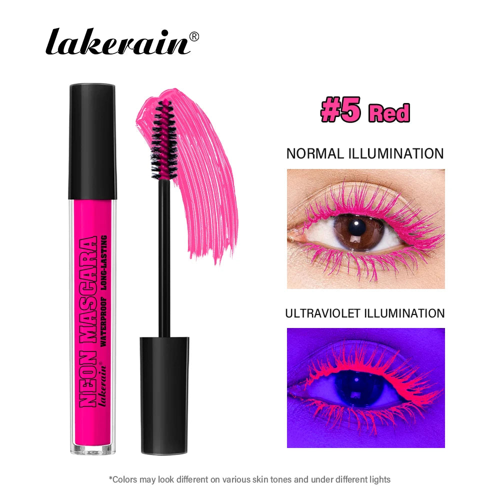 Fluorescence Mascara Waterproof Eyelash Long Lasting Fast Dry Colorful Neon Eyelashes Curling Lengthens Eye Lashes Cosmetics Oasis Select 5 red