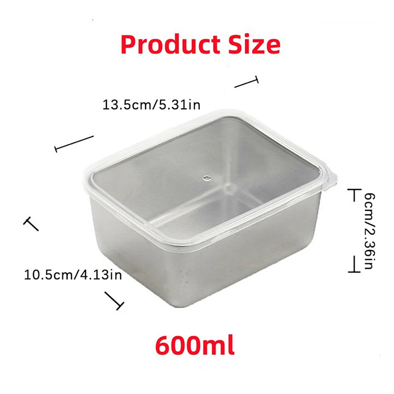 1PC Stainless Steel Refrigerator Food Storage Box With Plastic Lid Prepare Food Freshness Preservation Box Picnic Box Oasis Select