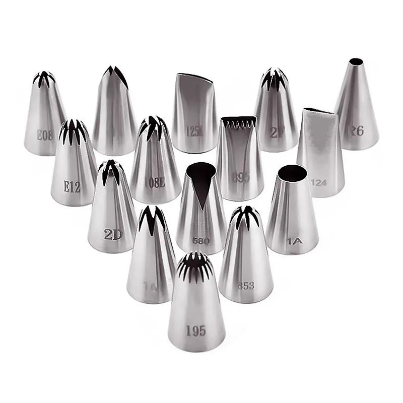 15-Piece Stainless Steel Piping Nozzles – Cake Decorating Tips Set Cake Decorating Tips Oasis Select 15PCS