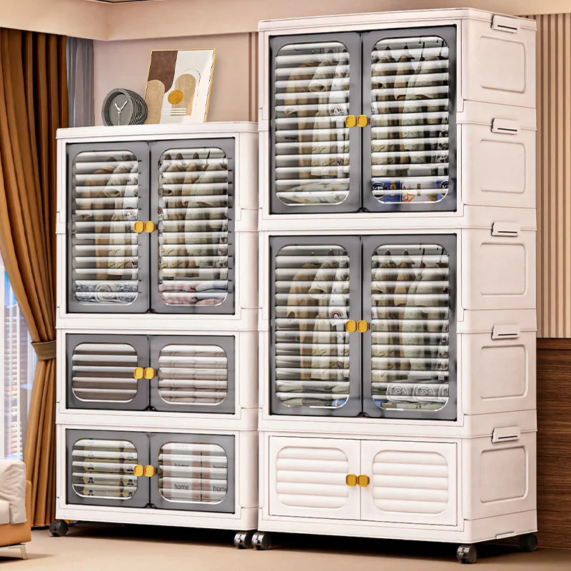 Foldable Cabinet,2-5 Tier, Multi-Combo,Rolling Mobile with Wheels,Heavy-Duty, Large Capacity,Bedroom/Living Room/Kitchen Storage Oasis Select