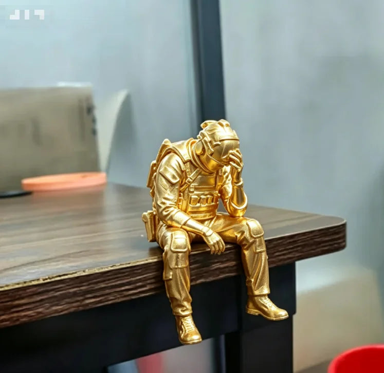 Military Style Sitting Soldier Figurine 3D Printed Miniature Tactical Gear Desk Ornaments Home Office Bookshelf Decor Craft Gift Oasis Select Gold Soldier