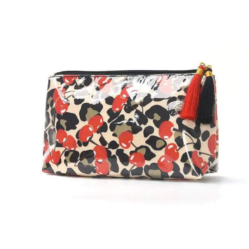 Waterproof Striped PVC Cosmetic Bag with Tassel Zipper
