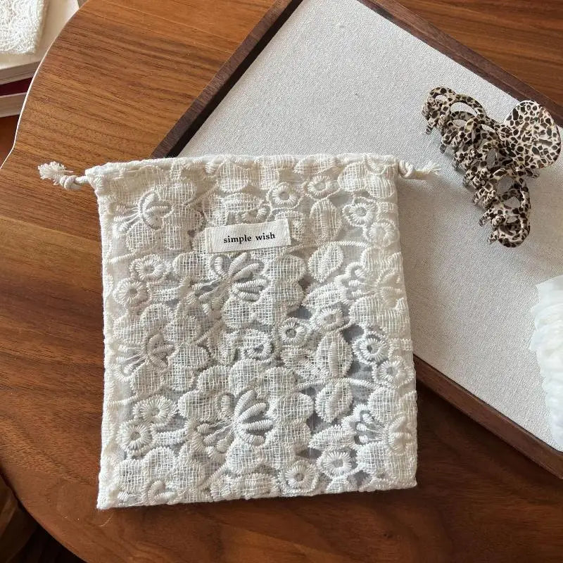 Vintage Lace Drawstring Bag | Travel Organizer for Cables & Cosmetics